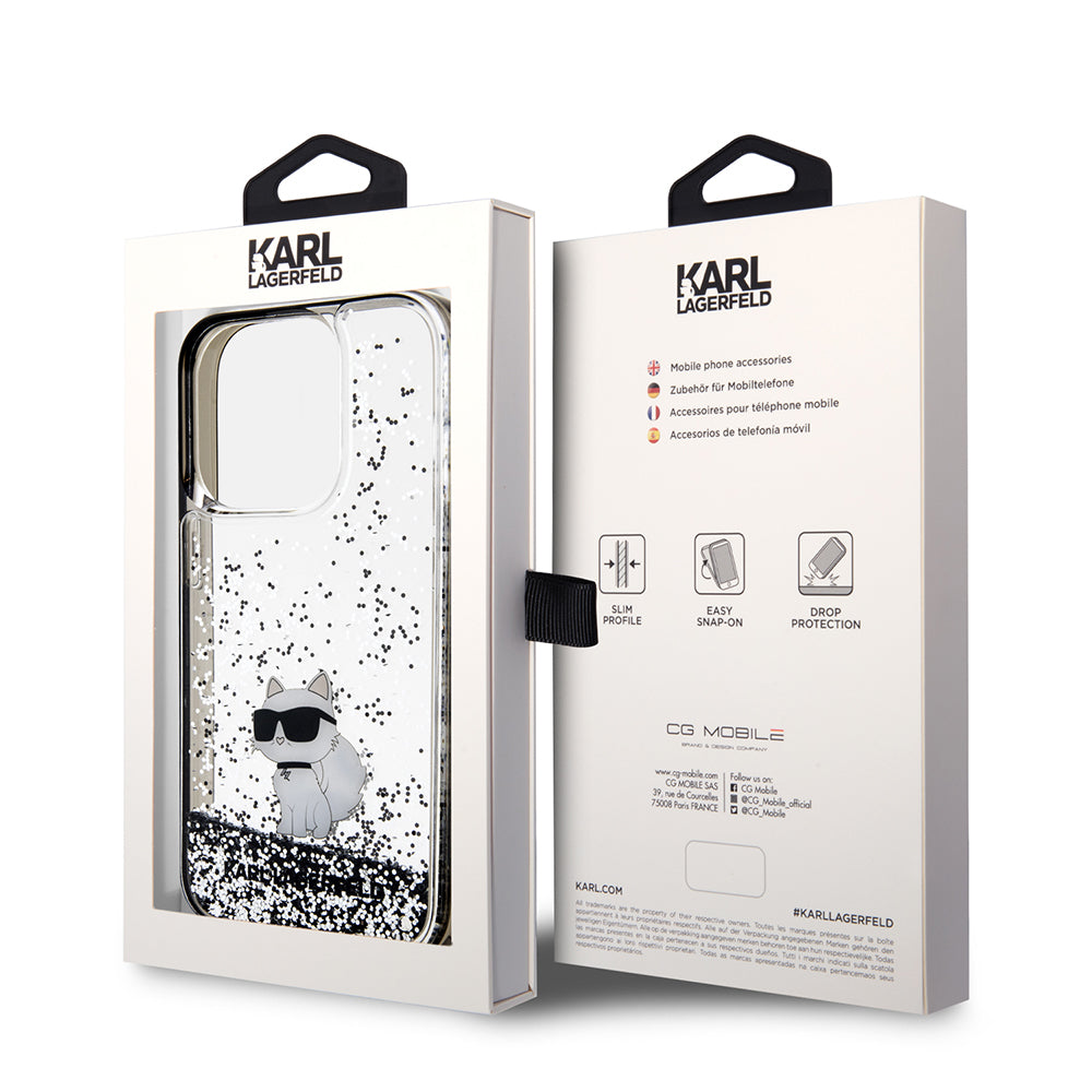 Husa pentru Apple iPhone 14 Pro, Karl Lagerfeld, Liquid Glitter Choupette, Transparenta