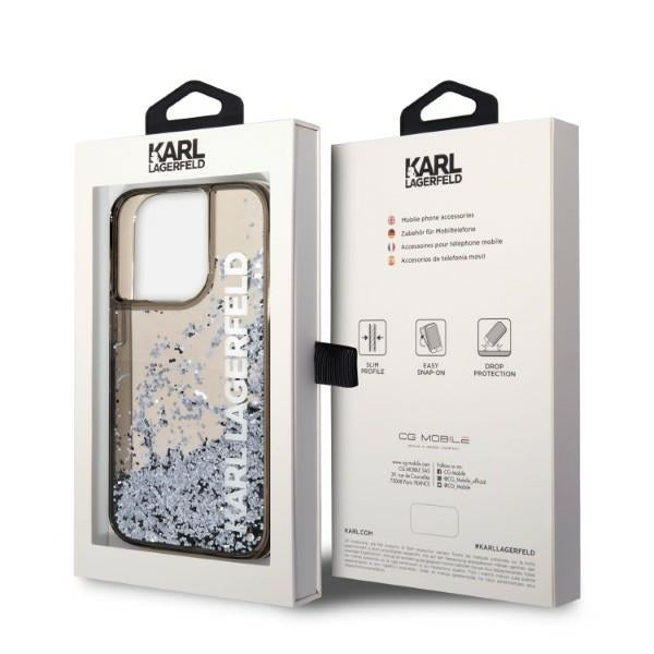 Husa pentru Apple iPhone 14 Pro, Karl Lagerfeld, Liquid Glitter KL Logo, Neagra
