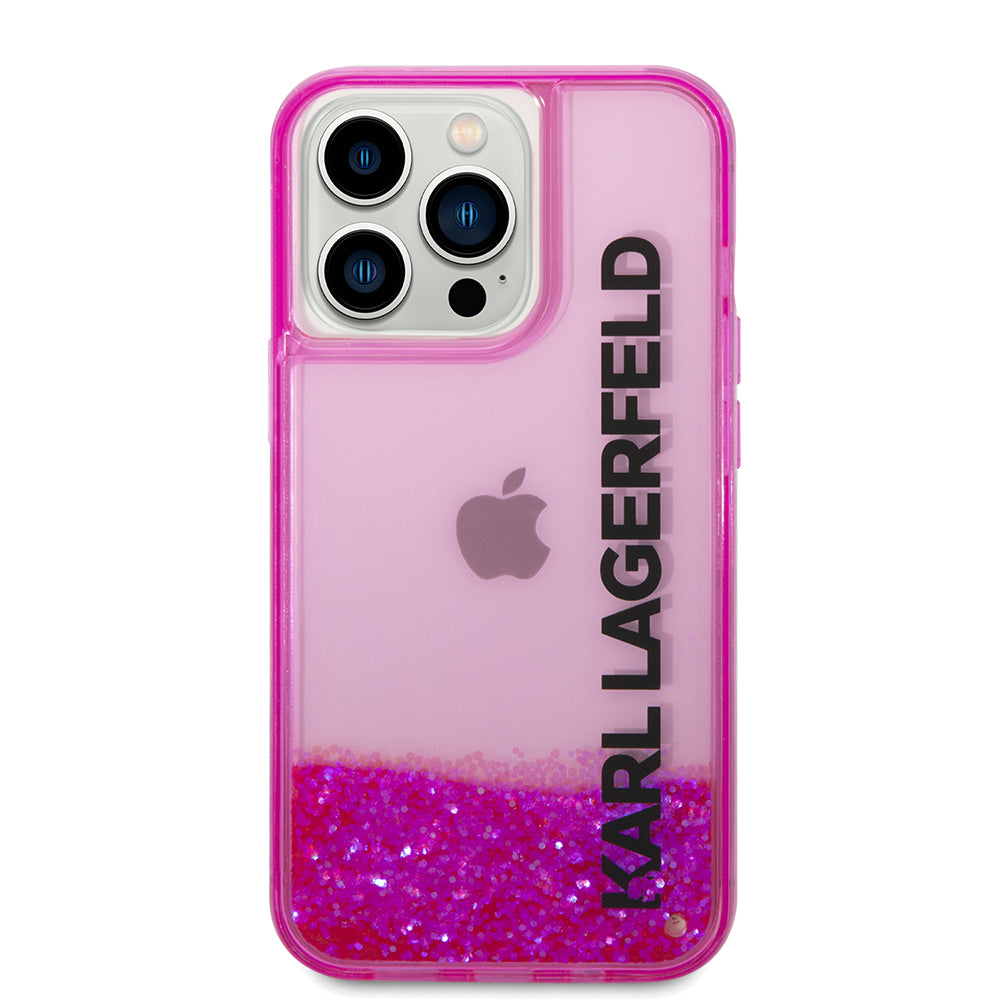 Husa pentru Apple iPhone 14 Pro, Karl Lagerfeld, Liquid Glitter KL Logo, Roz