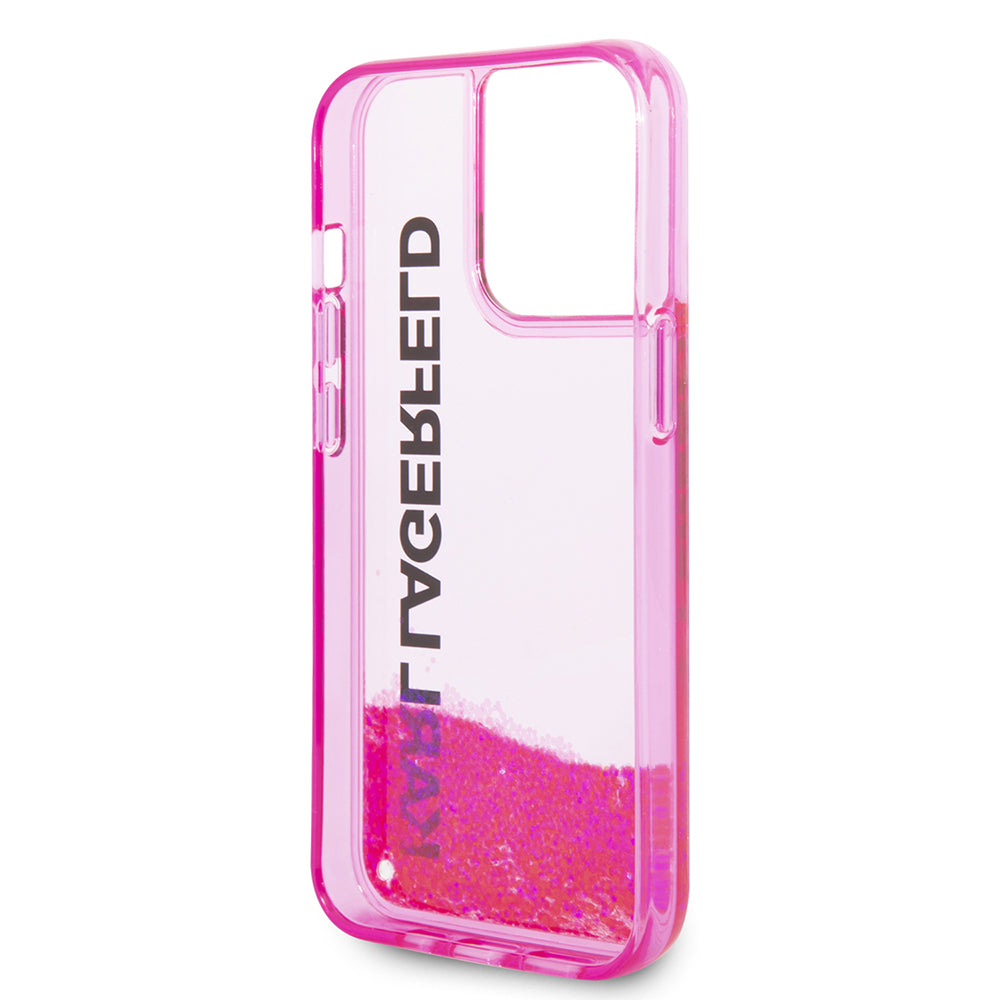 Husa pentru Apple iPhone 14 Pro, Karl Lagerfeld, Liquid Glitter KL Logo, Roz