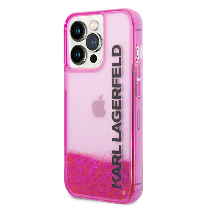 Husa pentru Apple iPhone 14 Pro, Karl Lagerfeld, Liquid Glitter KL Logo, Roz