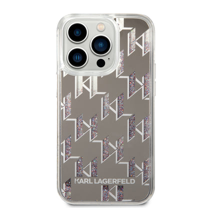 Husa pentru Apple iPhone 14 Pro, Karl Lagerfeld, Liquid Glitter Monogram, Argintie