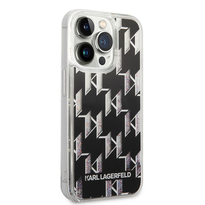Husa pentru Apple iPhone 14 Pro, Karl Lagerfeld, Liquid Glitter Monogram, Neagra