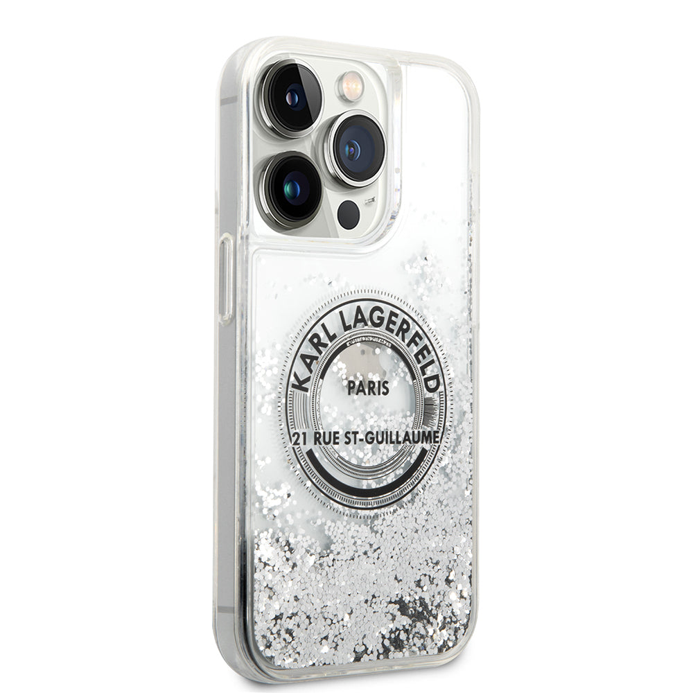Husa pentru Apple iPhone 14 Pro, Karl Lagerfeld, Liquid Glitter RSG, Argintie