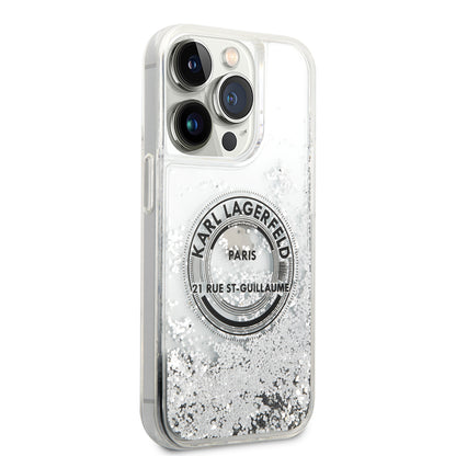 Husa pentru Apple iPhone 14 Pro, Karl Lagerfeld, Liquid Glitter RSG, Argintie