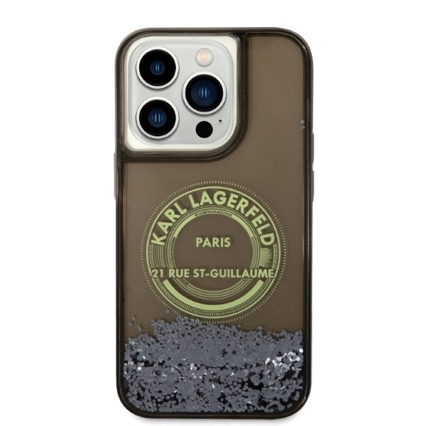 Husa pentru Apple iPhone 14 Pro, Karl Lagerfeld, Liquid Glitter RSG, Neagra