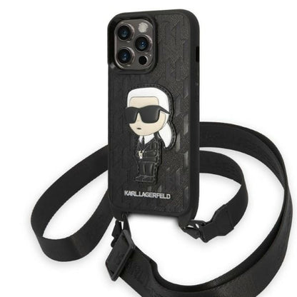Husa pentru Apple iPhone 14 Pro, Karl Lagerfeld, Monogram Ikonik Karl, Neagra