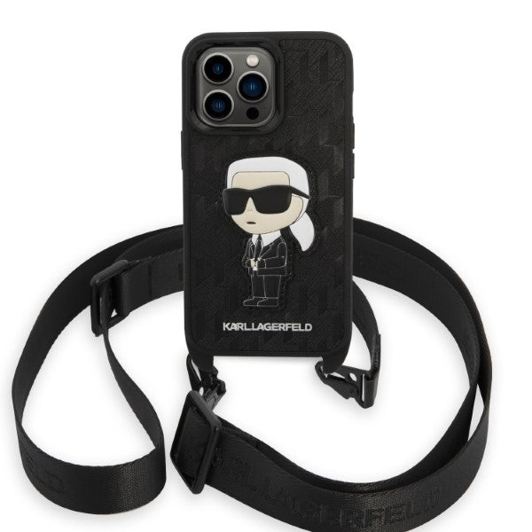 Husa pentru Apple iPhone 14 Pro, Karl Lagerfeld, Monogram Ikonik Karl, Neagra