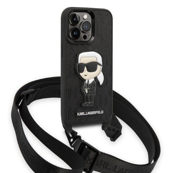 Husa pentru Apple iPhone 14 Pro, Karl Lagerfeld, Monogram Ikonik Karl, Neagra
