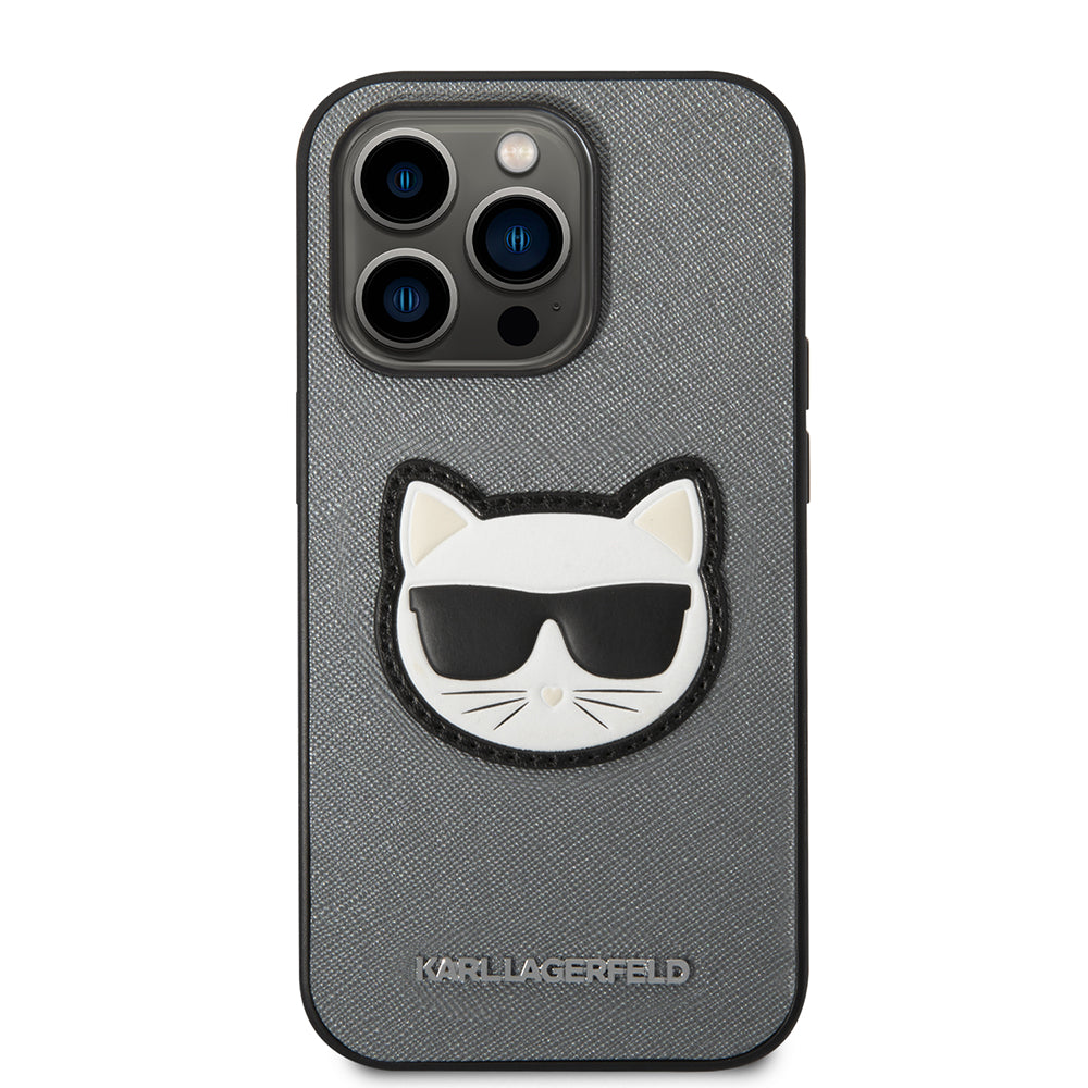 Husa pentru Apple iPhone 14 Pro, Karl Lagerfeld, Saffiano Choupette's Head, Argintie