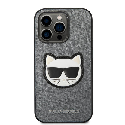 Husa pentru Apple iPhone 14 Pro, Karl Lagerfeld, Saffiano Choupette's Head, Argintie