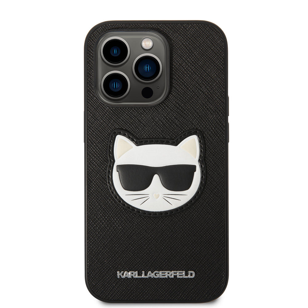 Husa pentru Apple iPhone 14 Pro, Karl Lagerfeld, Saffiano Choupette's Head, Neagra