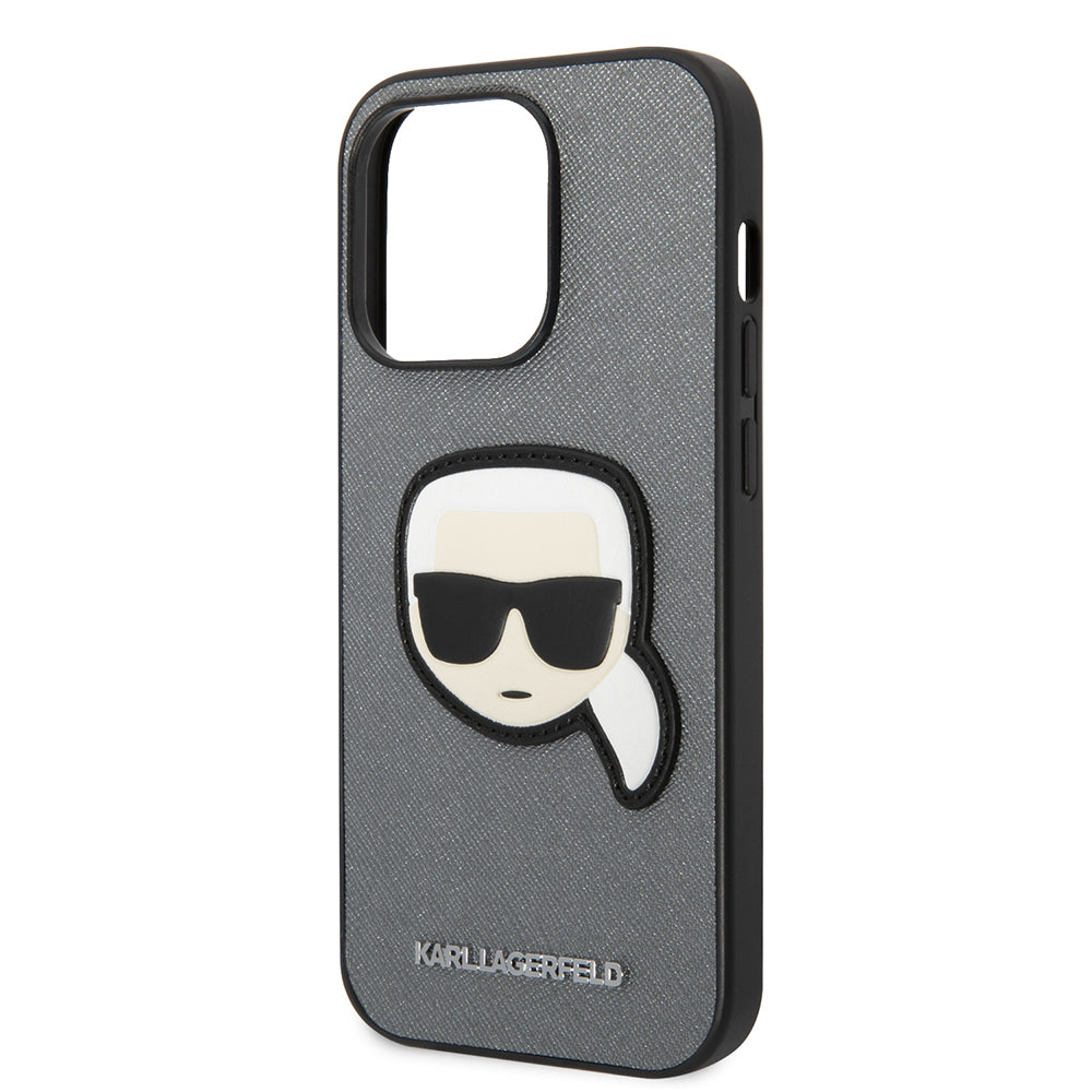 Husa pentru Apple iPhone 14 Pro, Karl Lagerfeld, Saffiano Karl's Head, Argintie