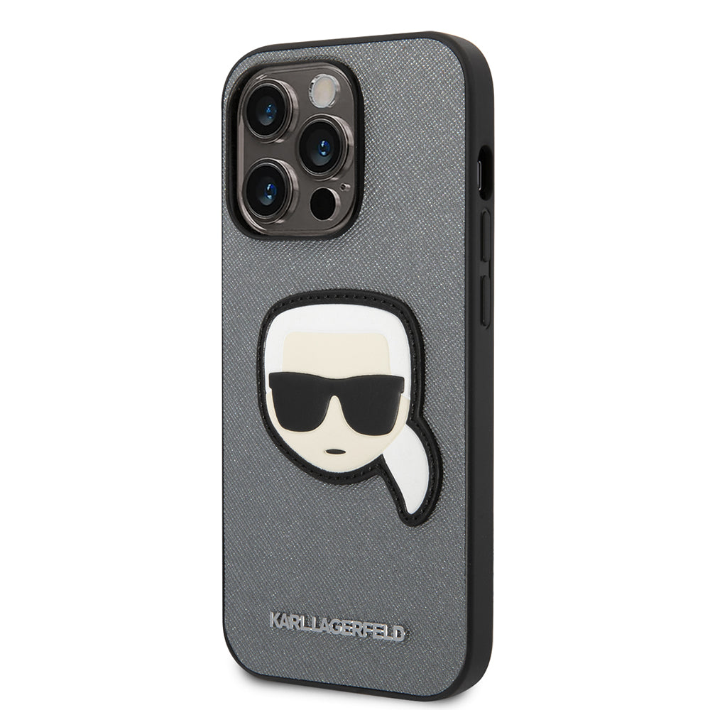 Husa pentru Apple iPhone 14 Pro, Karl Lagerfeld, Saffiano Karl's Head, Argintie