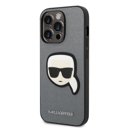 Husa pentru Apple iPhone 14 Pro, Karl Lagerfeld, Saffiano Karl's Head, Argintie