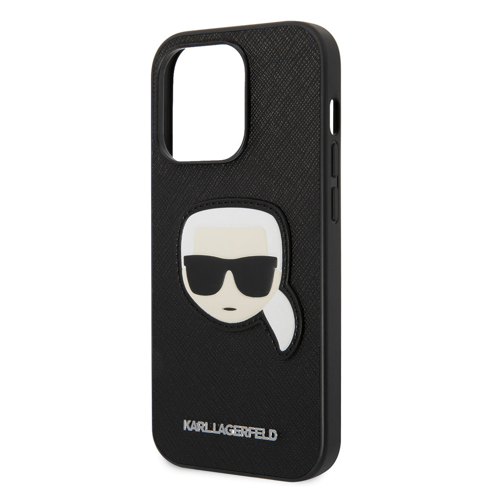 Husa pentru Apple iPhone 14 Pro, Karl Lagerfeld, Saffiano Karl's Head, Neagra