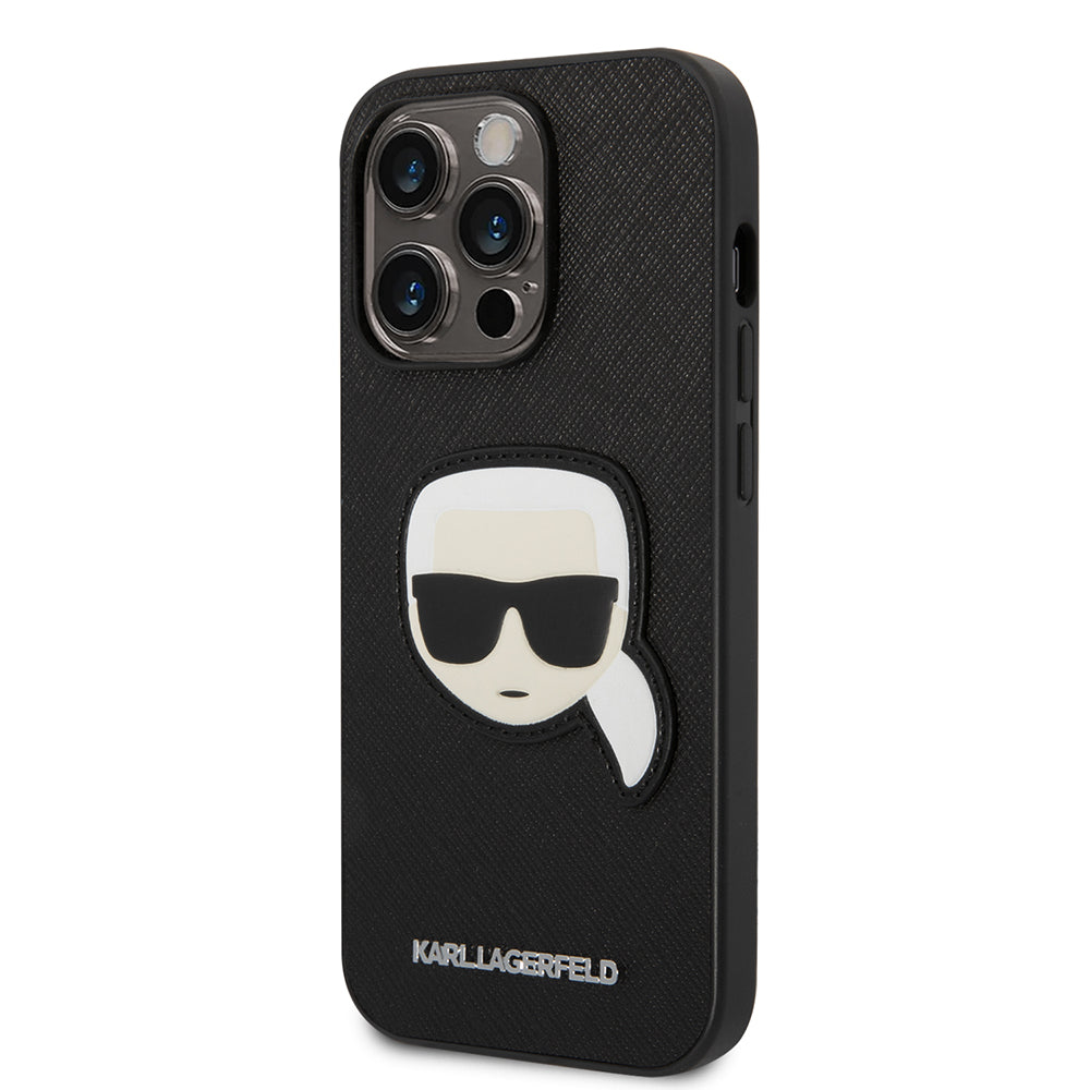 Husa pentru Apple iPhone 14 Pro, Karl Lagerfeld, Saffiano Karl's Head, Neagra