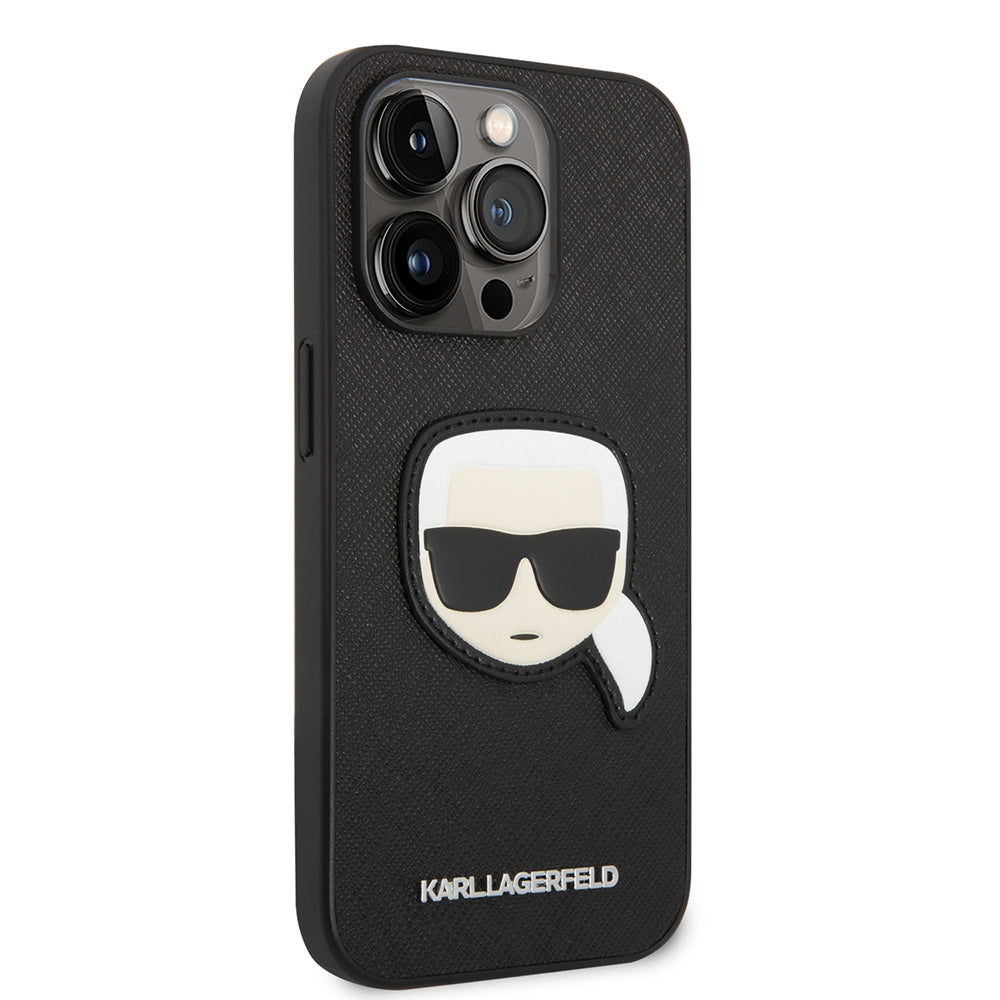 Husa pentru Apple iPhone 14 Pro, Karl Lagerfeld, Saffiano Karl's Head, Neagra