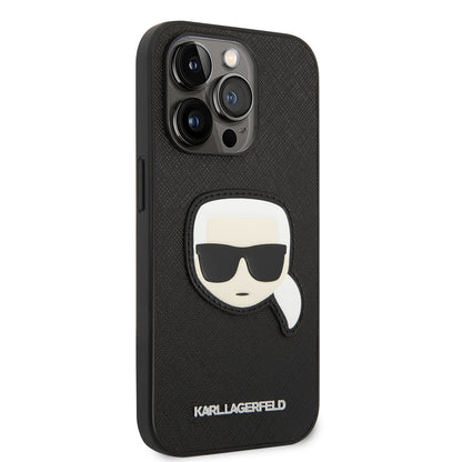 Husa pentru Apple iPhone 14 Pro, Karl Lagerfeld, Saffiano Karl's Head, Neagra