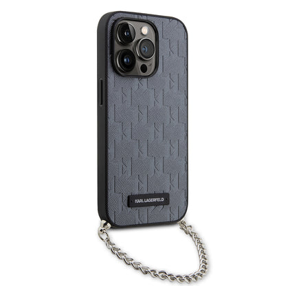 Husa pentru Apple iPhone 14 Pro, Karl Lagerfeld, Saffiano Monogram Chain, Argintie