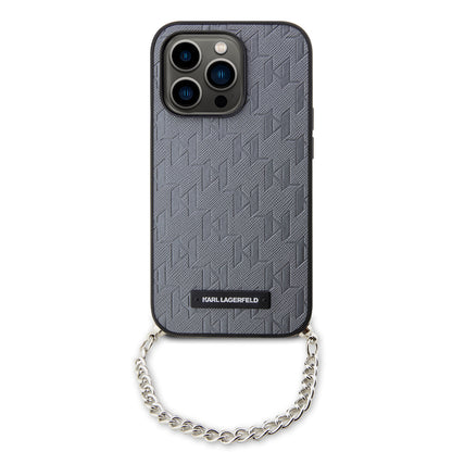 Husa pentru Apple iPhone 14 Pro, Karl Lagerfeld, Saffiano Monogram Chain, Argintie