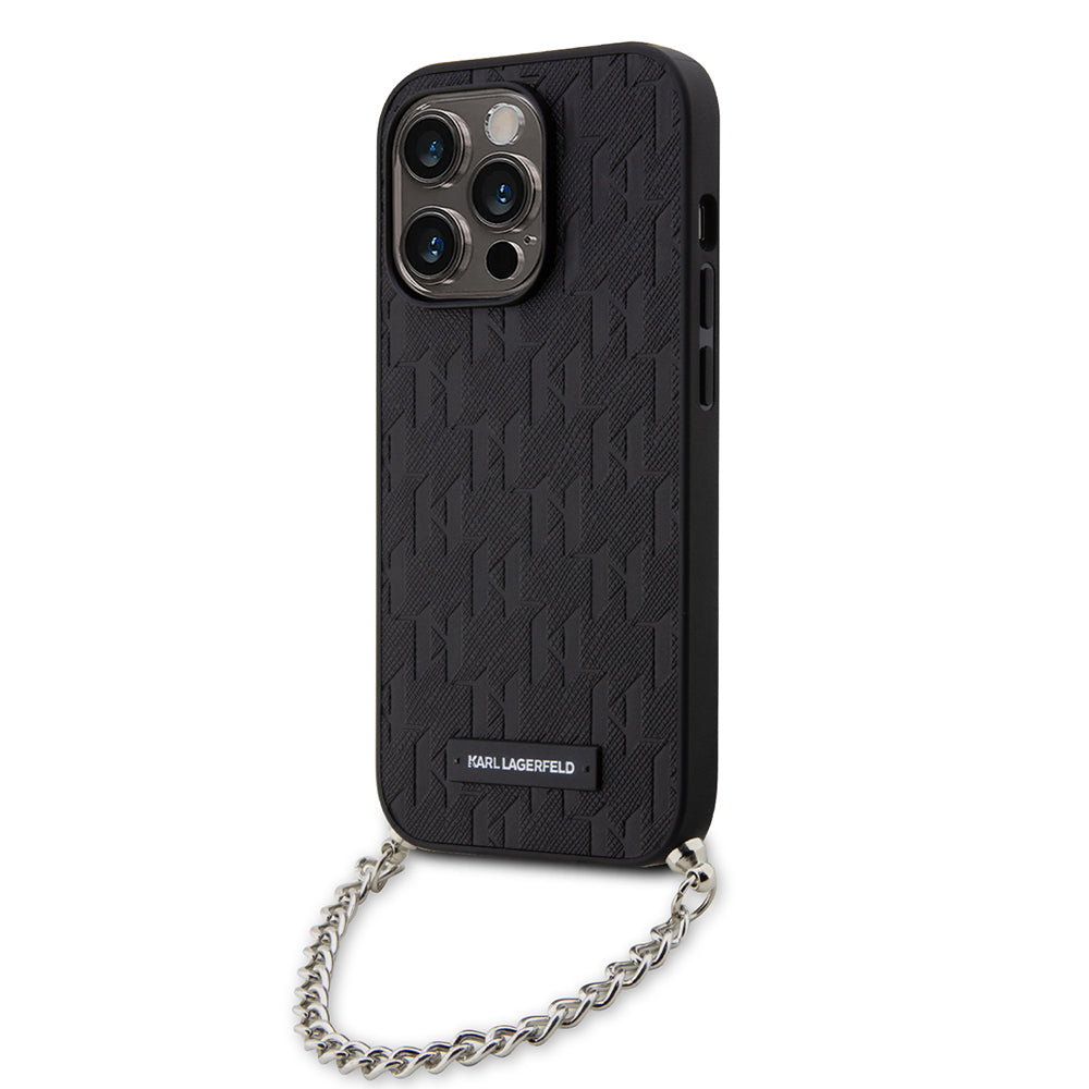 Husa pentru Apple iPhone 14 Pro, Karl Lagerfeld, Saffiano Monogram Chain, Neagra