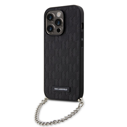 Husa pentru Apple iPhone 14 Pro, Karl Lagerfeld, Saffiano Monogram Chain, Neagra