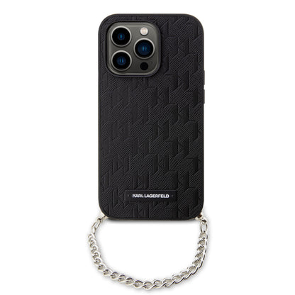 Husa pentru Apple iPhone 14 Pro, Karl Lagerfeld, Saffiano Monogram Chain, Neagra