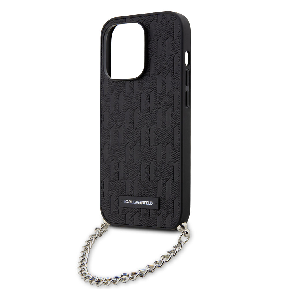 Husa pentru Apple iPhone 14 Pro, Karl Lagerfeld, Saffiano Monogram Chain, Neagra