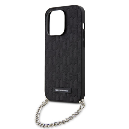 Husa pentru Apple iPhone 14 Pro, Karl Lagerfeld, Saffiano Monogram Chain, Neagra