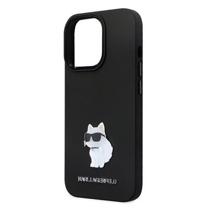 Husa pentru Apple iPhone 14 Pro, Karl Lagerfeld, Silicone Choupette Metal, Neagra