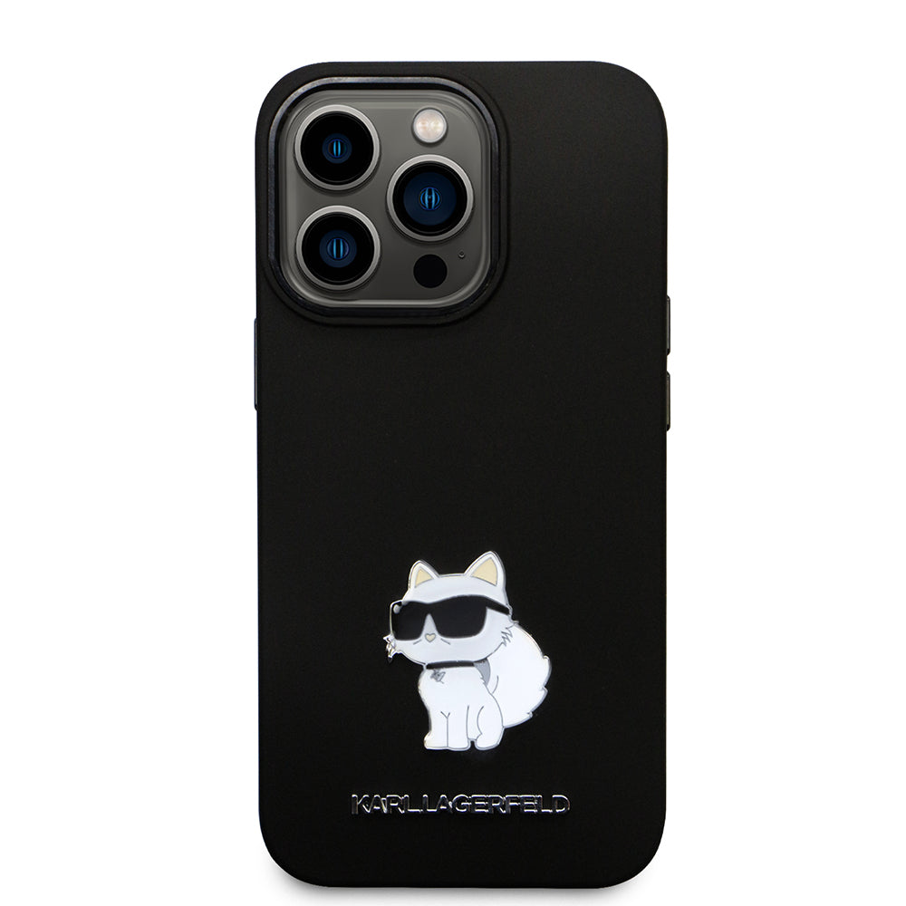 Husa pentru Apple iPhone 14 Pro, Karl Lagerfeld, Silicone Choupette Metal, Neagra