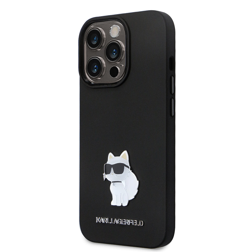 Husa pentru Apple iPhone 14 Pro, Karl Lagerfeld, Silicone Choupette Metal, Neagra