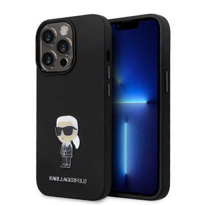 Husa pentru Apple iPhone 14 Pro, Karl Lagerfeld, Silicone Ikonik Karl Metal, Neagra