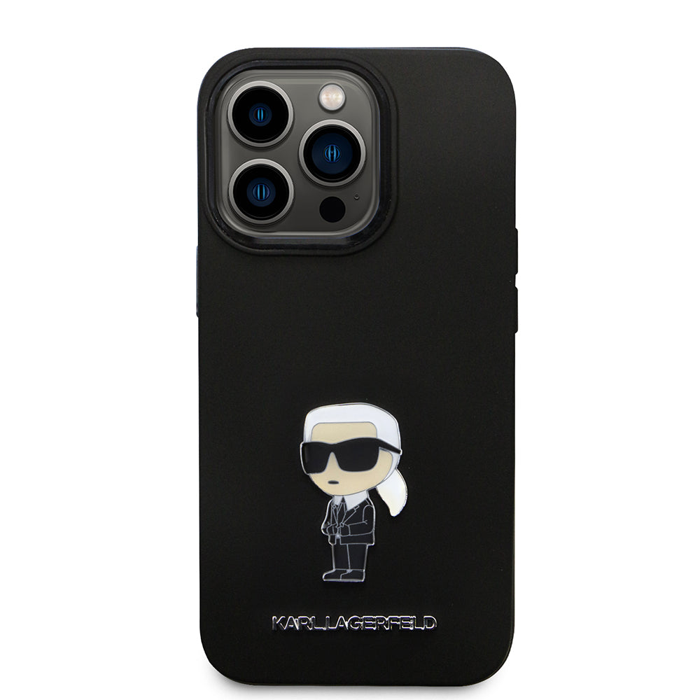 Husa pentru Apple iPhone 14 Pro, Karl Lagerfeld, Silicone Ikonik Karl Metal, Neagra