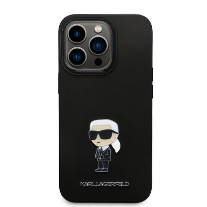 Husa pentru Apple iPhone 14 Pro, Karl Lagerfeld, Silicone Ikonik Karl Metal, Neagra