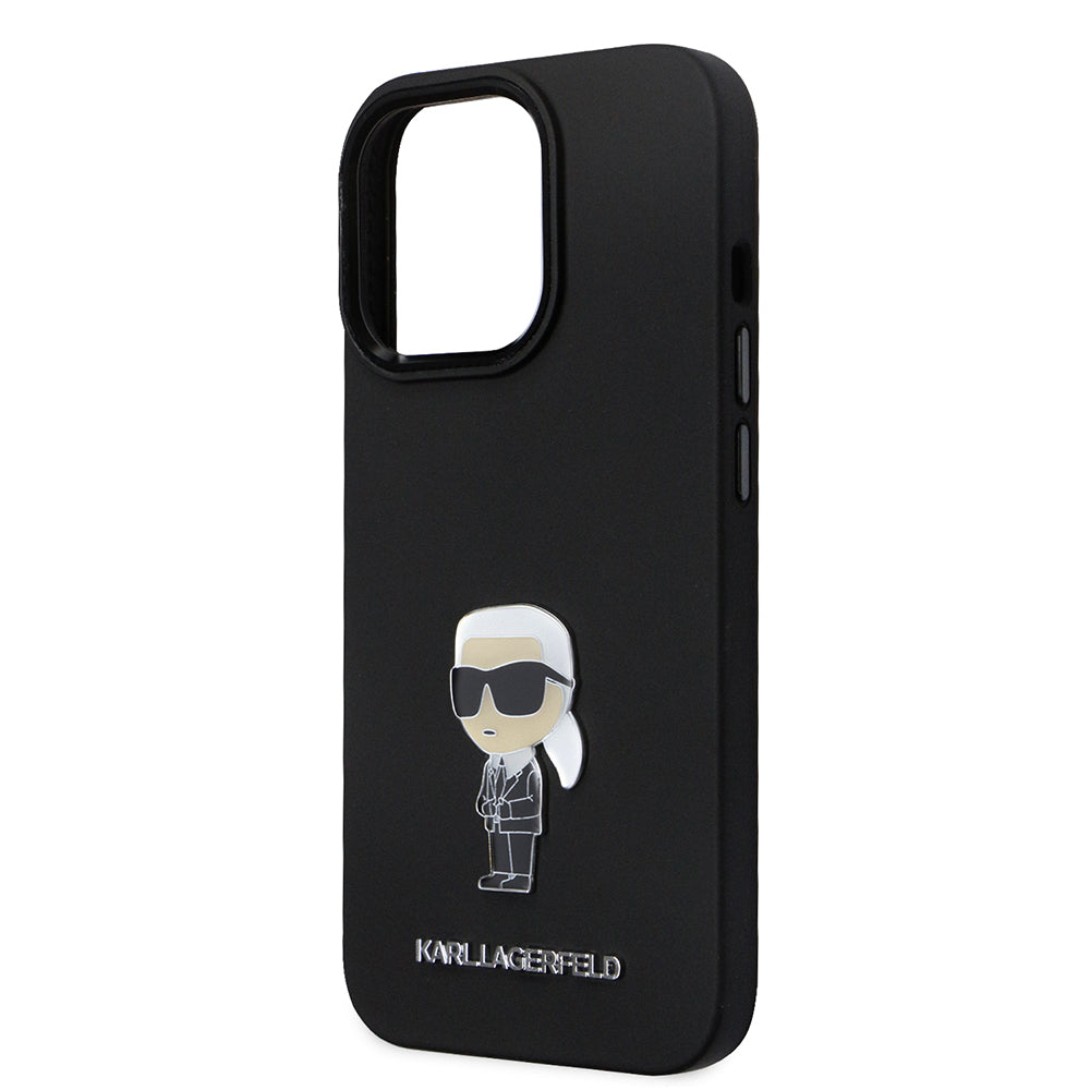 Husa pentru Apple iPhone 14 Pro, Karl Lagerfeld, Silicone Ikonik Karl Metal, Neagra