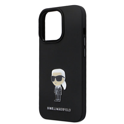 Husa pentru Apple iPhone 14 Pro, Karl Lagerfeld, Silicone Ikonik Karl Metal, Neagra