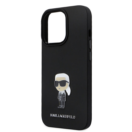 Husa pentru Apple iPhone 14 Pro, Karl Lagerfeld, Silicone Ikonik Karl Metal, Neagra