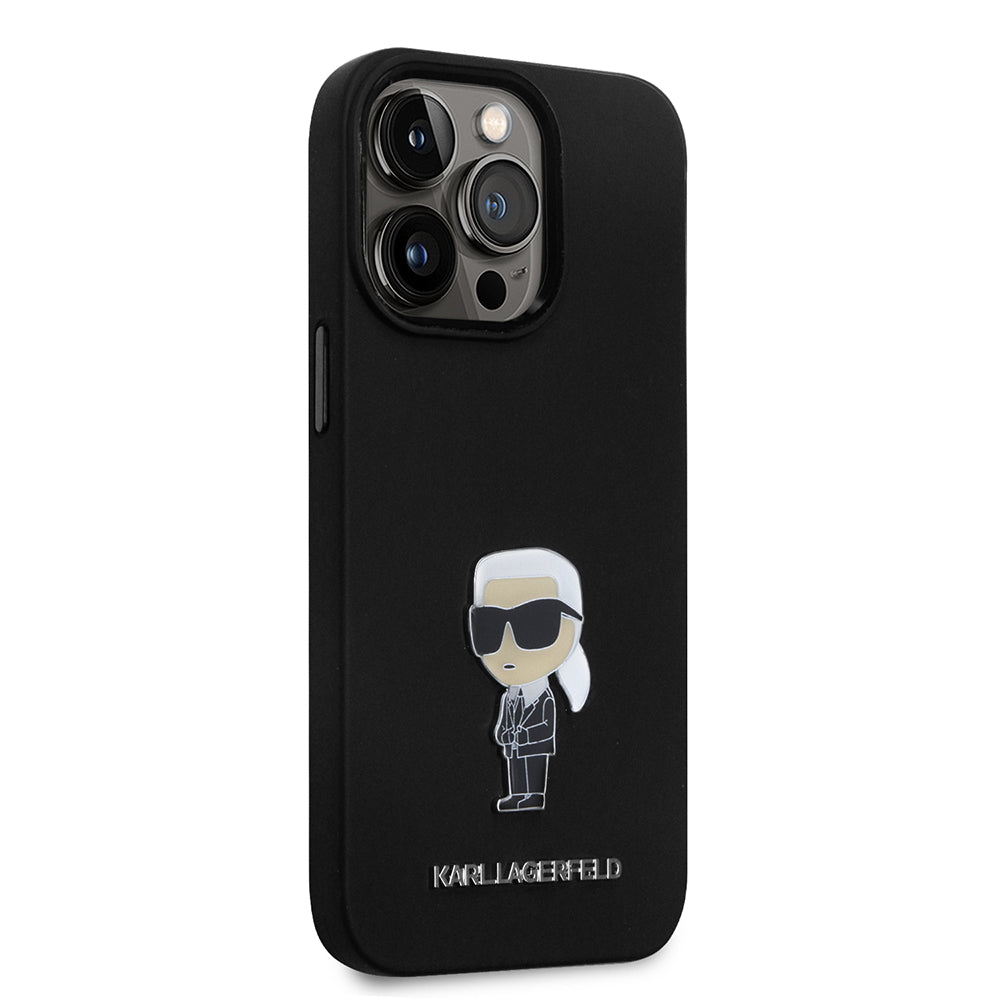 Husa pentru Apple iPhone 14 Pro, Karl Lagerfeld, Silicone Ikonik Karl Metal, Neagra