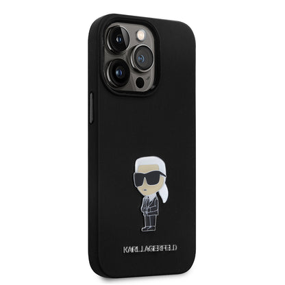 Husa pentru Apple iPhone 14 Pro, Karl Lagerfeld, Silicone Ikonik Karl Metal, Neagra