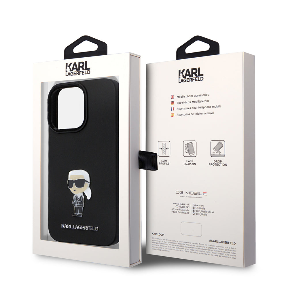 Husa pentru Apple iPhone 14 Pro, Karl Lagerfeld, Silicone Ikonik Karl Metal, Neagra