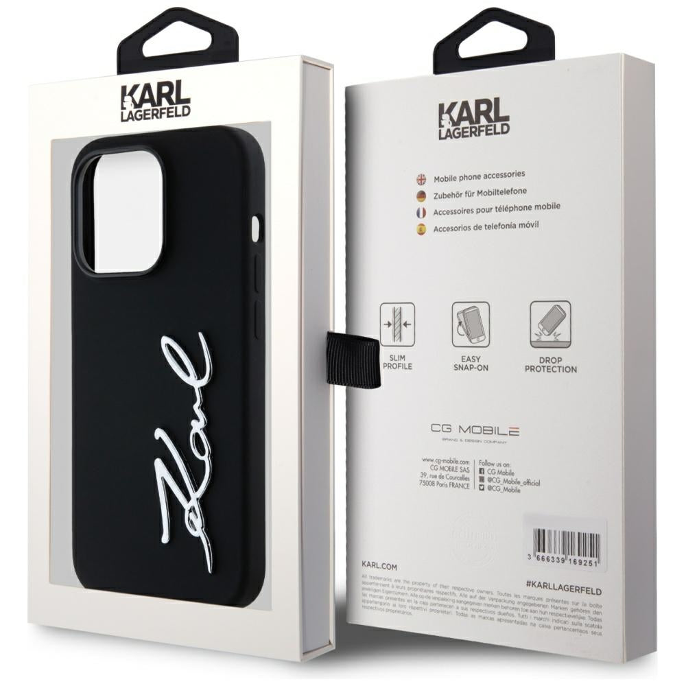 Husa pentru Apple iPhone 14 Pro, Karl Lagerfeld, Silicone Karl Script, Neagra