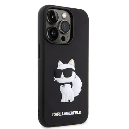 Husa pentru Apple iPhone 14 Pro Max, Karl Lagerfeld, 3D Rubber Choupette, Neagra