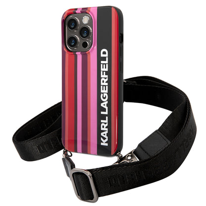 Husa pentru Apple iPhone 14 Pro Max, Karl Lagerfeld, Color Stripes with Strap, Roz