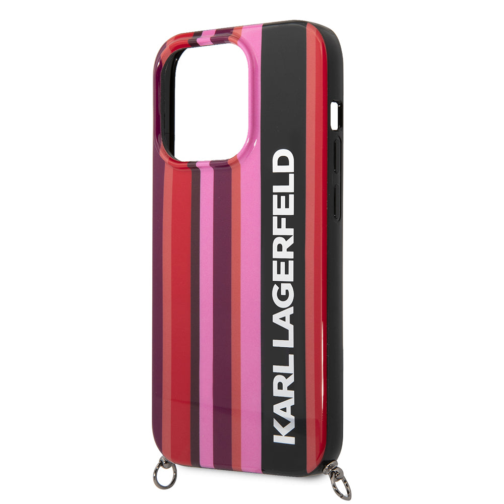 Husa pentru Apple iPhone 14 Pro Max, Karl Lagerfeld, Color Stripes with Strap, Roz
