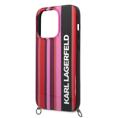 Husa pentru Apple iPhone 14 Pro Max, Karl Lagerfeld, Color Stripes with Strap, Roz