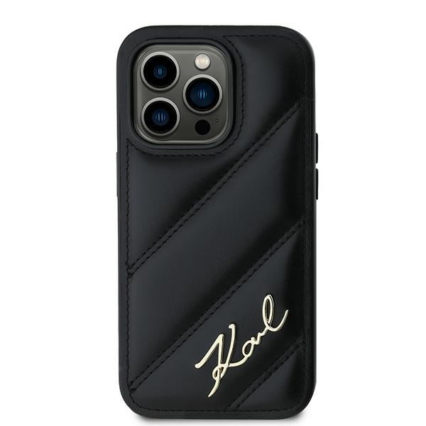 Husa pentru Apple iPhone 14 Pro Max, Karl Lagerfeld, Diagonal Quilted Script, Neagra