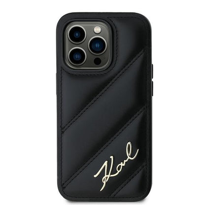 Husa pentru Apple iPhone 14 Pro Max, Karl Lagerfeld, Diagonal Quilted Script, Neagra