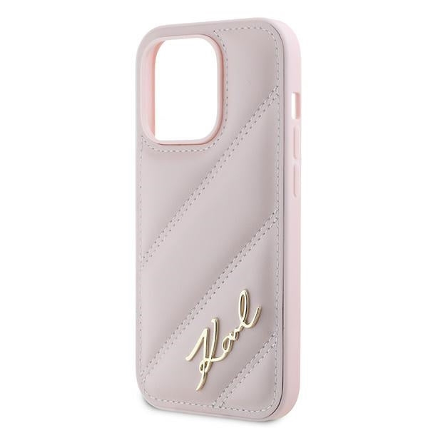 Husa pentru Apple iPhone 14 Pro Max, Karl Lagerfeld, Diagonal Quilted Script, Roz